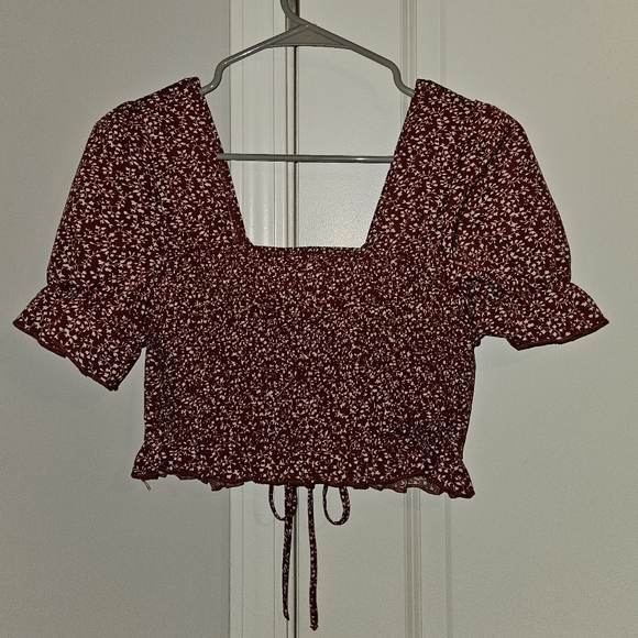 SHEIN Brick Red Crop Ruffle Blouse - Picture 5 of 8